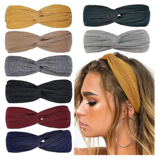 Huachi Headbands for Women Twist Knotted Women Head Bands Boho Stretchy Hair Bands Non Slip for Girls Criss Cross Turban Plain Headwrap Yoga Workout Vintage Hair Accessories, Solid Color