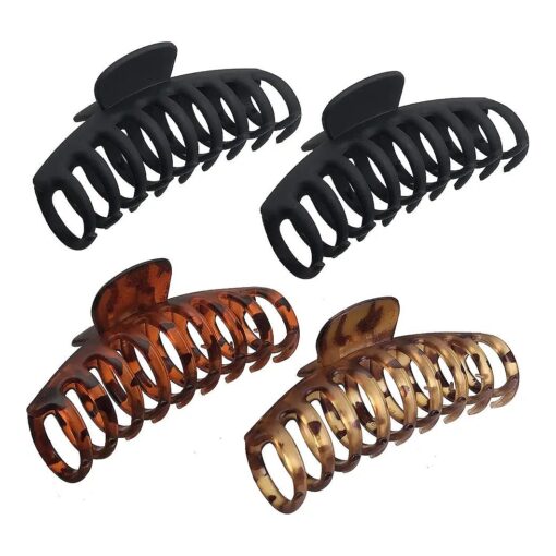 OWIIZI Large Hair Claw Clips for Women 4.3" Matte Leopard Jumbo Hair Clips Non-Slip Ponytail Barrette Strong Hold Claw Clips for Girls Long Thick Hair ( 4Packs )