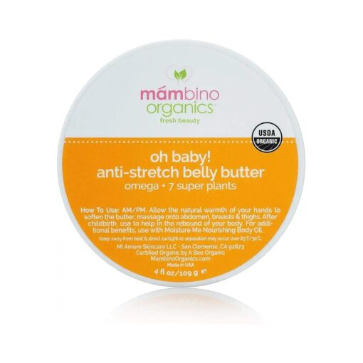 Mambino Organics Anti-Stretch Mark Cream for Pregnancy - Nonsticky, Organic Belly Butter with Shea, Cocoa Butter, Vitamins, Omegas - Natural, Vegan 1st-Trimester Pregnancy Must-Haves, 4 oz .