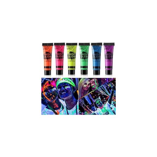 Glow in Dark Body Paint Body & Face Glow Backlight Neon Fluorescent 0.34oz Set of 6 Tubes