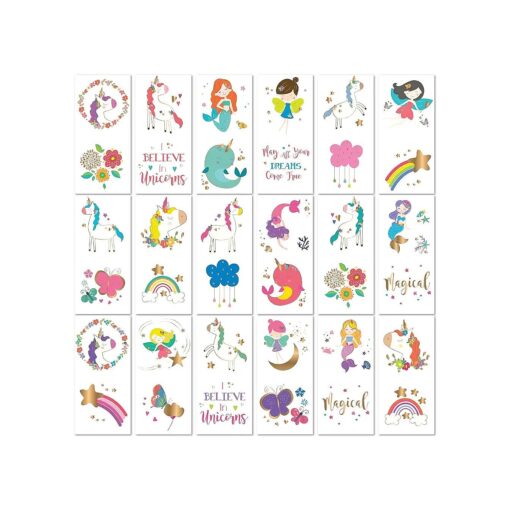 Unicorn and Friends 36 Temporary Fake Tattoo Set, 18 Individually Wrapped Sheets | Kids Girls & Boys Birthday Party Favor Gift Reward, Non-Toxic Safe Removable