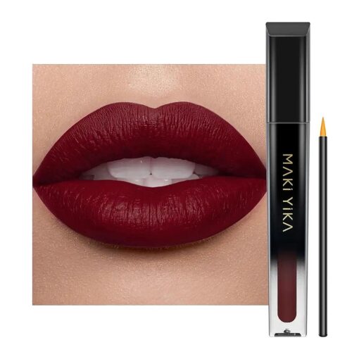 MAKI YIKA Dark Red Lipstick Long Lasting for Women, Burgundy Lipstick Smudge Proof Waterproof, Vampy Matte Lipstick No Transfer, Cruelty Free | PARTY GO