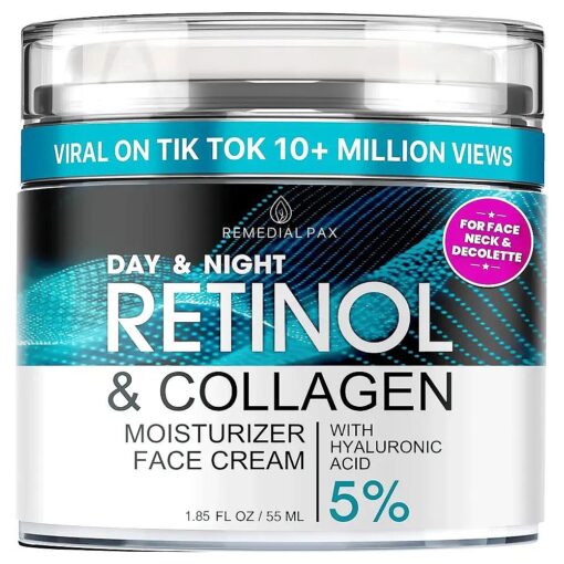 REMEDIAL PAX Retinol Face Moisturizer Cream - Day & Night Anti-Aging Skin Care for Men & Women - Wrinkle & Fine Line Reduction - 1.85 Fl Oz