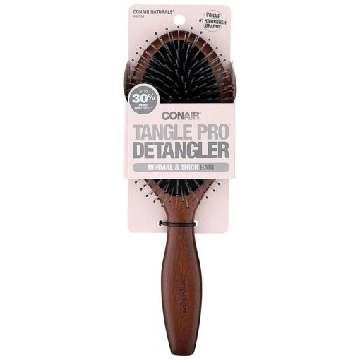 Conair, Tangle Pro Detangler, Normal & Thick Hair, Wood Cushion Hair Brush, 1 Brush