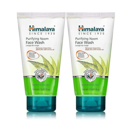 Himalaya Purifying Neem Face Wash, Normal to Oily Skin with Turmeric, Vegan, Soap Free, Paraben Free, Dermatologically Tested, SLS/SLES Free, 5.07 Fl Oz., 150 mL, 2 Pack