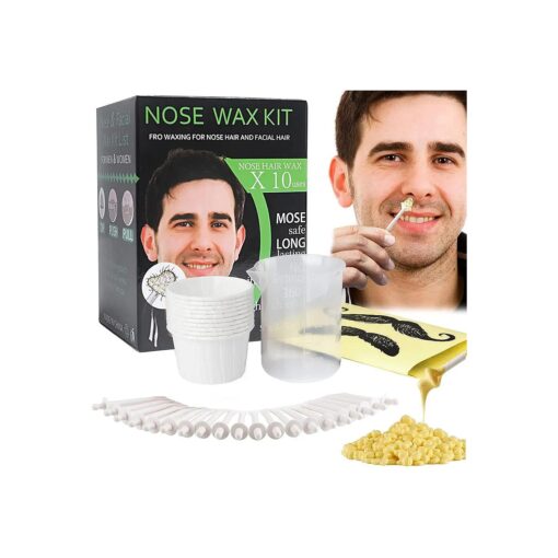 Nose Wax Kit Men, Nose Waxing Hair Wax Removal for Men Women, Nose Hair Waxing Kit For Men Ear Hair Waxing Kit Nose Hair Removal Kit for 50g Wax Beads 20 Applicators 10 Paper Cups 10 Mustache Guards