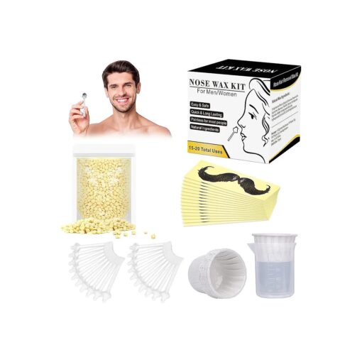 Nose Wax Kit for Men Women, Yovanpur Nose Hair Waxing Kit with 100g Nose Hair Wax Beads ( 15-20 USES ), 20 Applicator, 15 Mustache Protector, 10 Paper Cups, 1 Measuring Cup - Easy, Quick and Painless