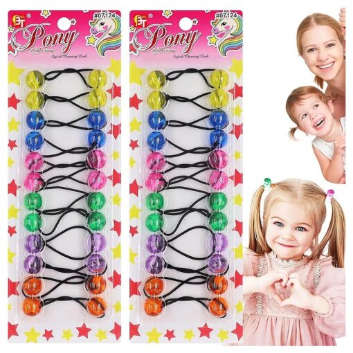 24 Pcs Hair Ties 16mm Ball Bubble Ponytail Holders Colorful Elastic Accessories for Kids Children Girls Women All Ages ( Clear Assorted - Yellow/Blue/Pink/Green/Purple/Orange )