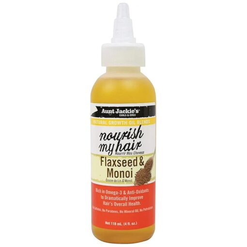 Aunt Jackie 's Natural Growth Oil Blends Nourish My Hair - Flaxseed and Monoi, Improve Hair 's Overall Health, Rich in Omega-3 and Anti-Oxidants, 4 oz