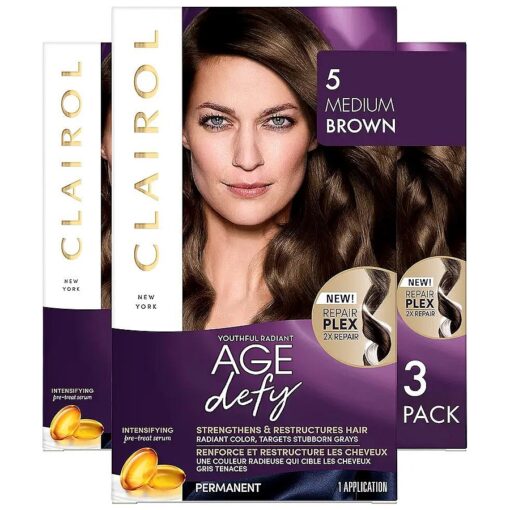 Age Defy Permanent Hair Dye, 5 Medium Brown Hair Color, Pack of 3