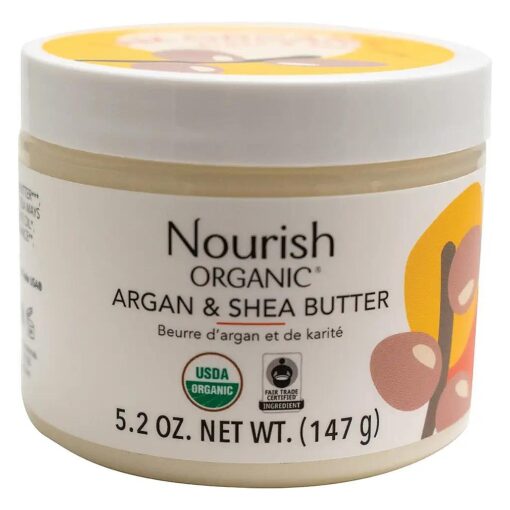 Nourish Organic Argan & Shea Butter - Vanilla Body Butter with Coconut Oil for Skin, Body Lotion for Dry Skin + Washable Cotton Round