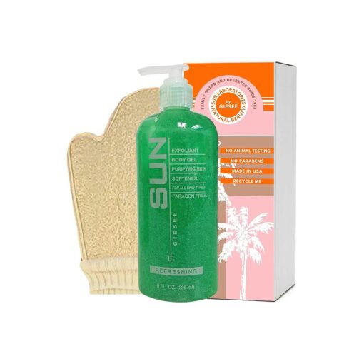 Sun Labs Unscented Exfoliating Body Scrub With Loofah Sponge Mitt for Soft Skin - 8 fl, oz, Bottle