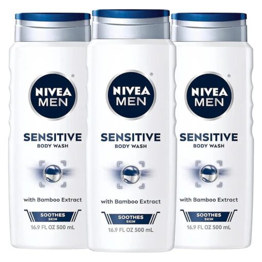 Nivea Men Sensitive Body Wash with Bamboo Extract, 3 Pack of 16.9 Fl Oz Bottles