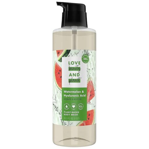 Love Beauty and Planet Plant-Based Body Wash Hydrate and Restore Skin Watermelon and Hyaluronic Acid Made with Plant-Based Cleansers and Skin Care Ingredients 32.3 fl oz