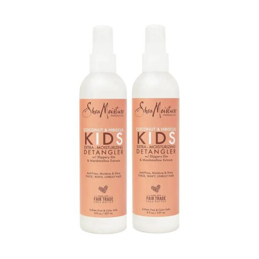 SheaMoisture Coconut & Hibiscus KIDS Extra Moisturizing Detangler, Slippery Elm & Marshmallow Extracts, Anti-Frizz, Moisture & Shine for Thick, Wavy, Unruly Hair, Spray In & Leave-On, 8 oz, Pack of 2