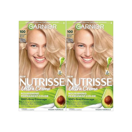 Garnier Hair Color Nutrisse Nourishing Creme, 100 Extra-Light Natural Blonde ( Chamomile ) Permanent Hair Dye, 2 Count ( Packaging May Vary )