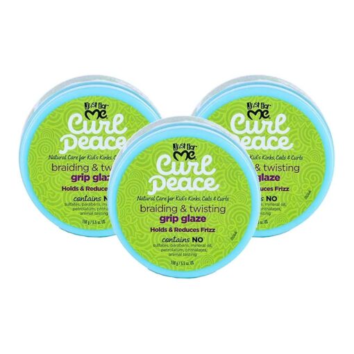 Just For Me Curl Peace Braiding & Twisting Grip Glaze ( 3 Pack ) - Holds & Reduces Frizz, Contains Flaxseed, Avocado Oil & Black Castor Oil, Nourishes & Strengthens Hair, 5.5 oz