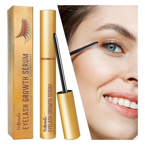 Premium Eyelash Growth Serum : lash Serum Enhancement, Eyelash Serum Promotes Appearance of Longer, Thicker, Healthier and Stronger Lashes, Irritation-Free, Deep Gold, 0.1 Fl, Oz .