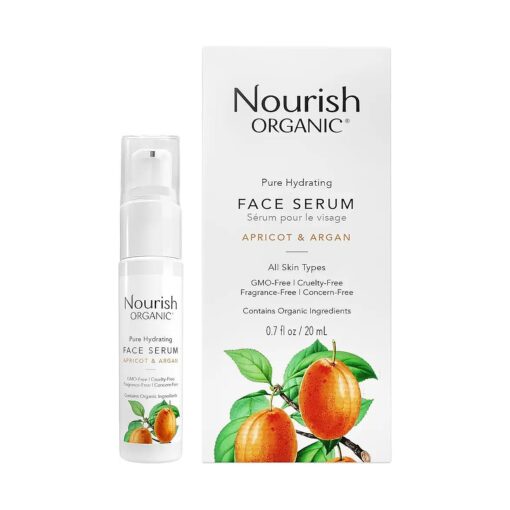 Nourish Organic Face Serum, Apricot & Argan - Pure Hydrating Facial Serum with Vitamin C and Vitamin A + Washable Cotton Round