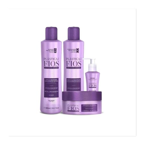 Cadiveu - Home Care Line - Plastica Dos Fios Hair Smoothing Set : Shampoo ( 300ml ), Conditioner ( 300ml, Hair Treatment Mask ( 200ml ), Hair Primer ( 110ml ), ( SET of 4 )