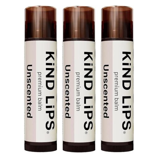 Kind Lips Lip Balm - Nourishing & Moisturizing Lip Care for Dry Lips Made from Shea Butter, Beeswax with Vitamin E |Unscented| 0.15 Ounce ( Pack of 3 )