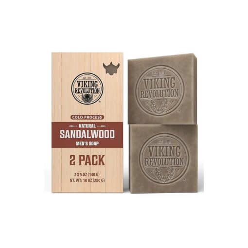 Viking Revolution Sandalwood Natural Soap for Men - Mens Soap Bar with Essential Oils Cold Pressed Bar Soap for Men - Nourishing Mens Bar Soap with Coconut Oil, Shea Oil, Almond Oil ( 2 Pack )