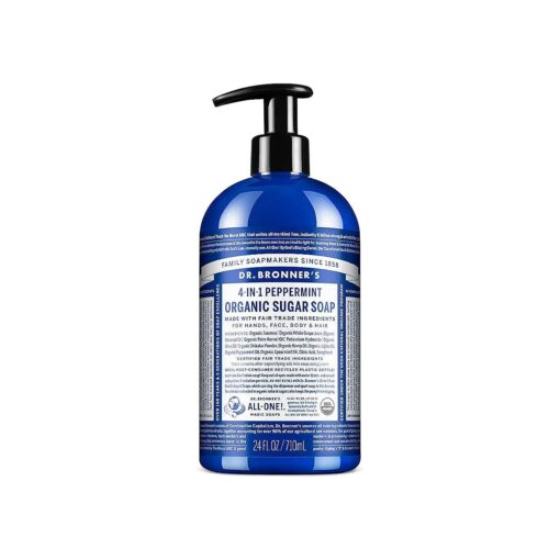 Dr. Bronner 's - Organic Sugar Soap ( Peppermint, 24 Ounce ) - Made with Organic Oils, Sugar & Shikakai Powder, 4-in-1 Uses : Hands, Body, Face & Hair, Cleanses, Moisturizes & Nourishes, Vegan