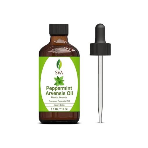 SVA Peppermint Arvensis Essential Oil 4 oz ( 118 ml ) Premium Essential Oil with Dropper for Diffuser, Aromatherapy, Hair Care, Skin Massage, Candle and Soap Making