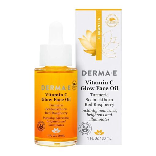 Derma E Vitamin C Glow Face Oil - Facial Oil Instantly Nourishes, Brightens and Illuminates for a Radiant Glow - Extreme Glow Oil for Face with Turmeric, Seabuckthorn and Red Raspberry, 1 Fl Oz