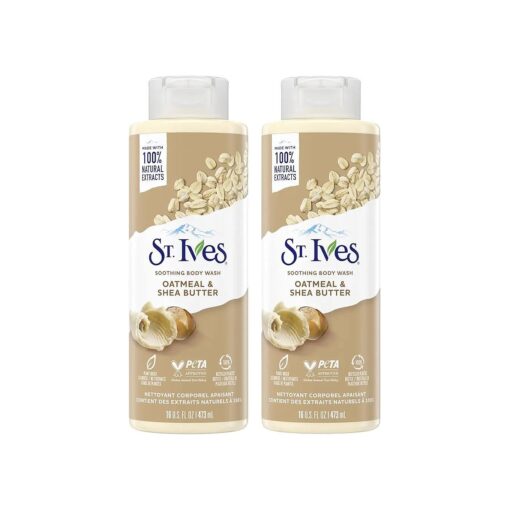 St. Ives Body Wash - Soothing Moisturizing Cleanser with Oatmeal & Shea Butter, Natural Body Wash for Sensitive Skin Made with Plant-Based Cleansers and 100 % Natural Extracts, 16 Oz Ea ( Pack of 2 )