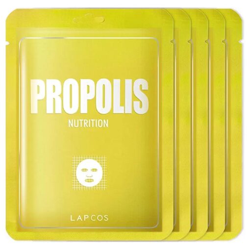 LAPCOS Propolis Sheet Mask, Daily Moisturizing Face Mask, Hydrates & Plumps Skin, Korean Beauty Favorite, 5-Pack