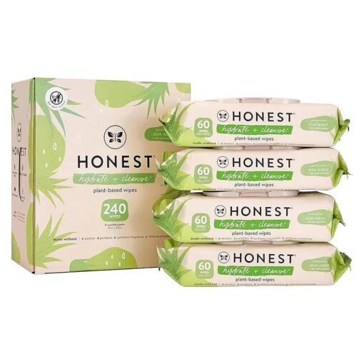 The Honest Company Hydrate + Cleanse Naturally Scented Wipes | Cleansing Multi-Tasking Wipes | 99 % Water, Plant-Based, Hypoallergenic | Aloe + Cucumber, 240 Count