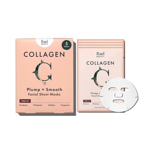 Rael Face Mask Skin Care, Collagen Face Masks - Bamboo Facial Sheet Mask, Korean Skincare, with Collagen Essence and Fruit Extracts, Nourishing and Moisturizing, All Skin Types ( Collagen, 5 Sheets )