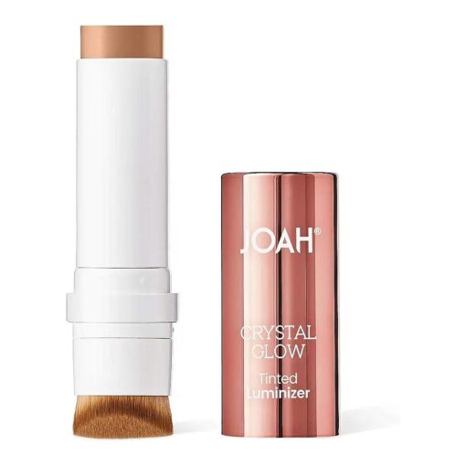 JOAH Highlighter Stick, Crystal Glow Tinted Luminizer Contour Makeup, Crystalide Peptide for Clearer, Smoother Looking Skin, Built-In Detachable Brush - Nude Beige