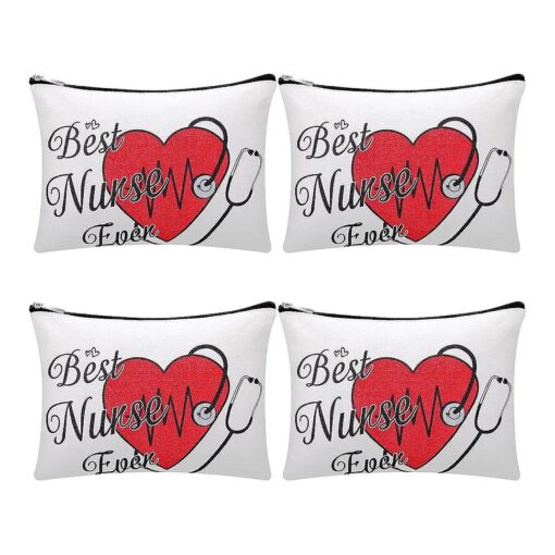 4 Pieces Nurse Cosmetic Bag Nurse Survival Kit Canvas Makeup Bags Multi Purpose Zipper Pouch Nurse Practitioner Birthday Gifts for Women Girls Nurses School Nurse Practitioner Supplies