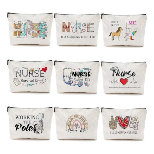 Pinkunn 9 Pieces Nurse Gift Survival Kit Cosmetic Bag Nursing Travel Toiletry Bag for Birthday Gift Funny Nurse Toiletry Makeup Bag for Thank You Women Accessories Work School Graduation Christmas