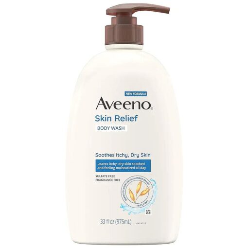 Aveeno Skin Relief Fragrance-Free Body Wash with Triple Oat Formula, Gentle Daily Cleanser for Sensitive Skin Leaves Itchy, Dry Skin Soothed & Feeling Moisturized, Sulfate-Free, 33 fl, oz