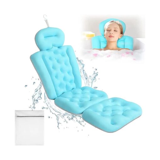 Luxury Full Body Bath Pillow for Bathtub, Bath Pillows for Tub with Mesh Laundry Bag & Non-Slip Suction Cups, Cushion for Bathtub Headrest Neck Back Support - 5D Air Mesh & Quick Drying | Ocean Blue