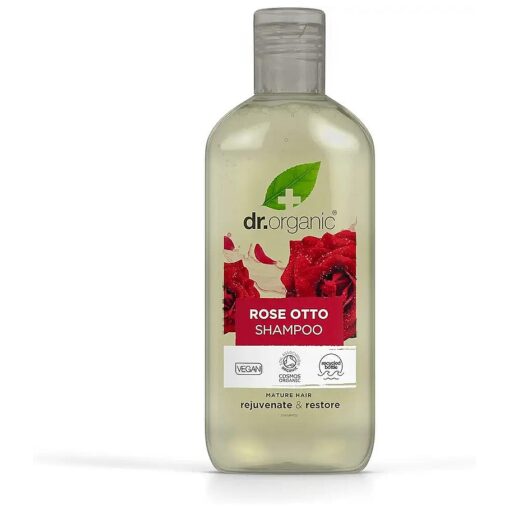 DR ORGANIC Rose Otto Shampoo, Restoring, Mens, Womens, Natural, Vegan, Cruelty-Free, Paraben & SLS-Free, Recyclable & Recycled Ocean Bound Plastic, Certified Organic, 265ml, Packaging may vary