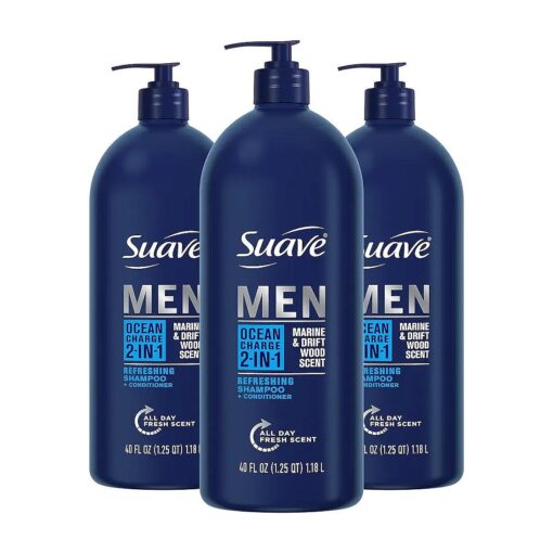 Suave Men Shampoo and Conditioner 2 in 1 Ocean Charge Refreshing, Cleanse and Conditions Hair, 40 oz Pack of 3