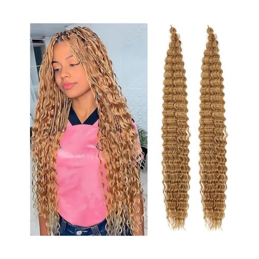 Curly Braiding Hair 30 Inch Ocean Wave Crochet Hair for Black Women Long Deep Wave Wet and Wavy Braiding Hair For Boho Braids ( 2 Packs ) ( # 27, 30 Inch ( Pack of 2 ) )