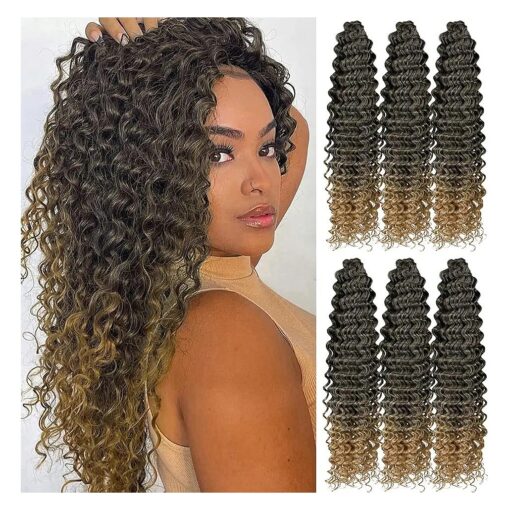 Curly Crochet Hair,22Inch 6Packs Deep Wave Braiding Hair Extensions Synthetic Twist Ripple Ocean Wave Crochet Hair Extensions for Women ( 90g/Pack, # T27 )