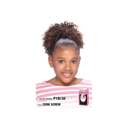 CORK SCREW ( 1B Off Black ) - Model Model Glance KID 'S Synthetic Hair Drawstring Ponytail