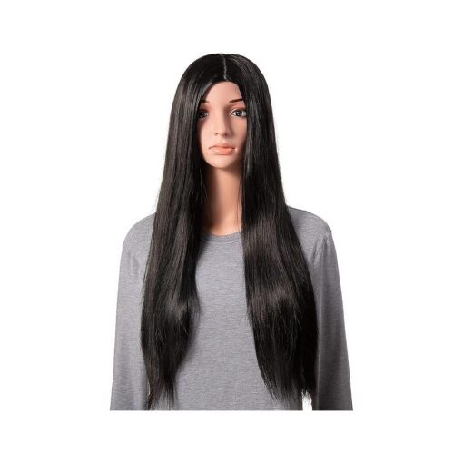 Onedor 30 Inches Long Straight Black Synthetic Hair Women Full Head Cosplay Wig with Wig Cap ( 1B - Off Black )