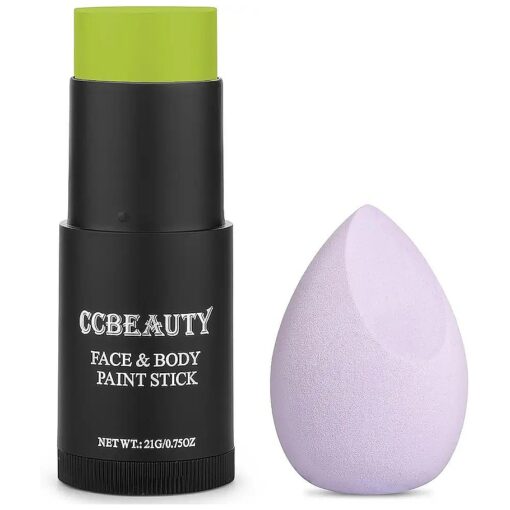 CCbeauty Ogre Green Face Paint Stick, Face Painting Kit, Professional Body Paint, Non Toxic SFX Makeup For Shrek Disgust Goblin Halloween Costume Cosplay, Full Coverage Painting Foundation + Makeup Sponge