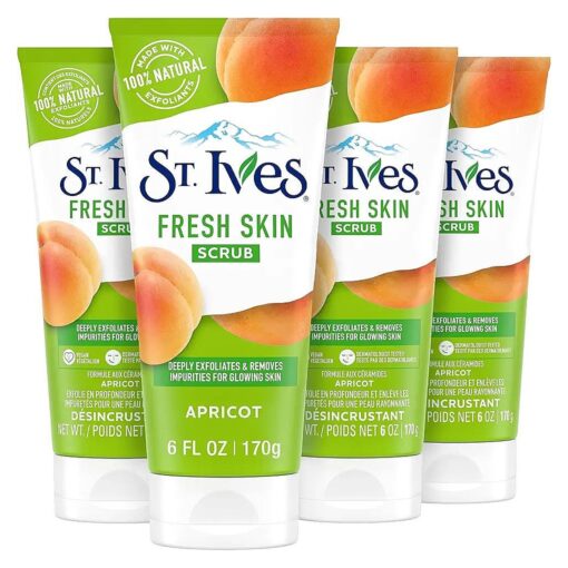 St. Ives Fresh Skin Apricot Face Scrub, Deep Exfoliator Skin Care for Clean, Glowing Skin, Oil-free Facial Scrub Made with 100 % Natural Exfoliants, 6 oz, 4 Pack