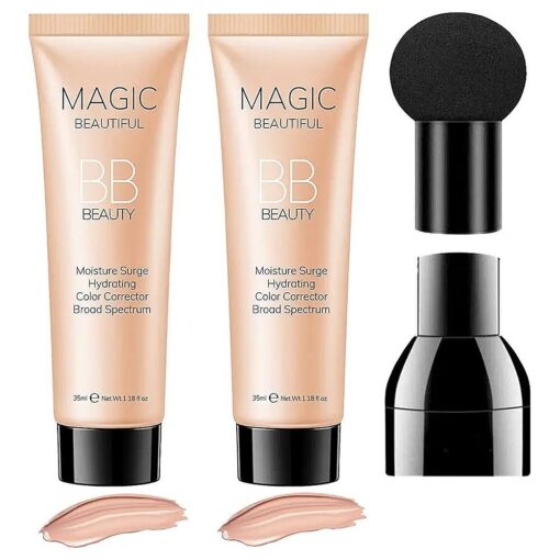 2 Pcs BB Cream Full Coverage Foundation, Hydrating Natural Flawless Concealer, Clean Nude Makeup Base, Color Correcting Oil-Free BB Cream ( light skin tone )