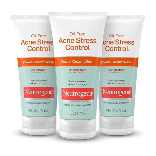 Neutrogena Oil-Free Acne Stress Control Power-Cream Face Wash with 2 % Salicylic Acid Acne Treatment Medication, Soothing Daily Acne Facial Cleanser for Acne-Prone Skin Care, 6 fl, oz