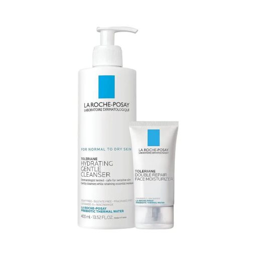 La Roche-Posay Toleraine Skin Care Set | Double Repair Face Moisturizer 40ml & Hydrating Gentle Cleanser 400ml | Oil Free Moisturizer & Face Wash | Formulated with Niacinamide