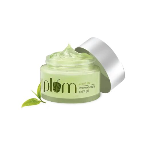 Plum Skin Renewing Night Face Gel with Green Tea & Glycolic Acid for Oily & Acne Prone Skin, Hydrating Moisturizer Night Cream for Oily Skin, Paraben & Cruelty Free for Women,1.69 Fl OZ